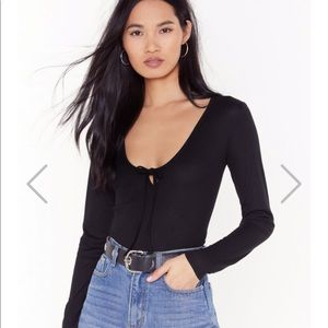 Ribbed tie front top